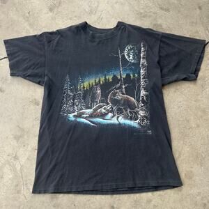 1993 wolf nature tee wolf on the moon